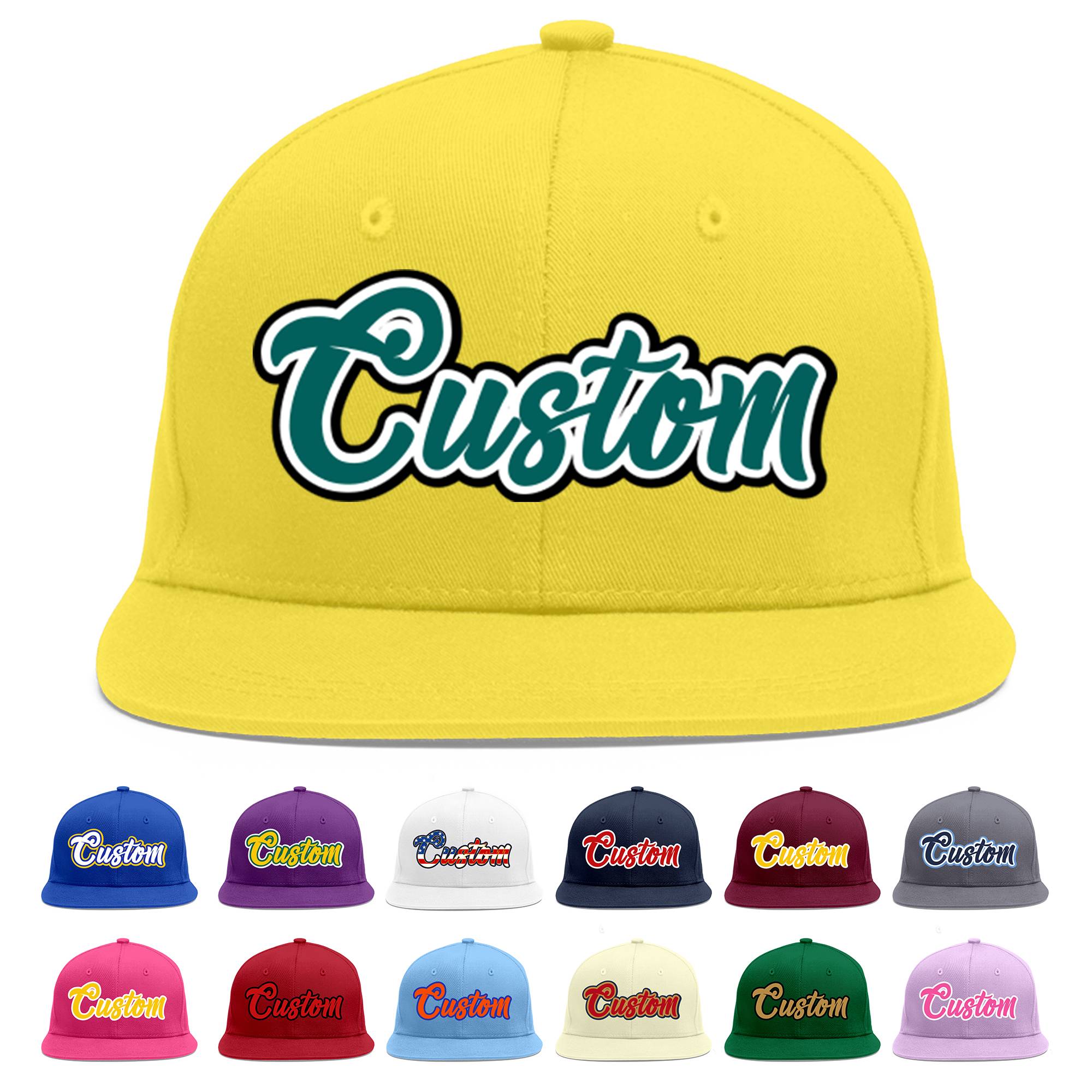 Custom Light Gold Aqua-White Flat Eaves Sport Baseball Cap