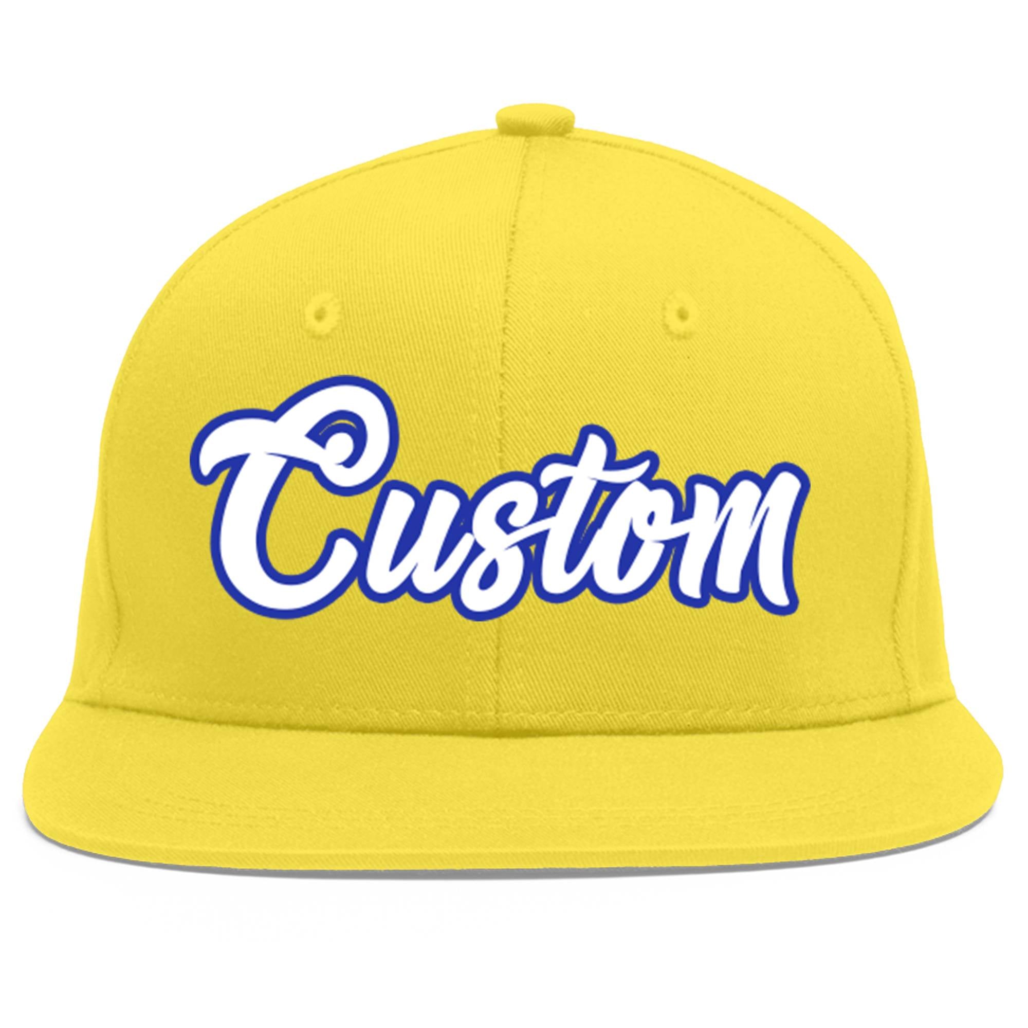 Casquette de baseball personnalisée or clair blanc-royal plat Eaves Sport