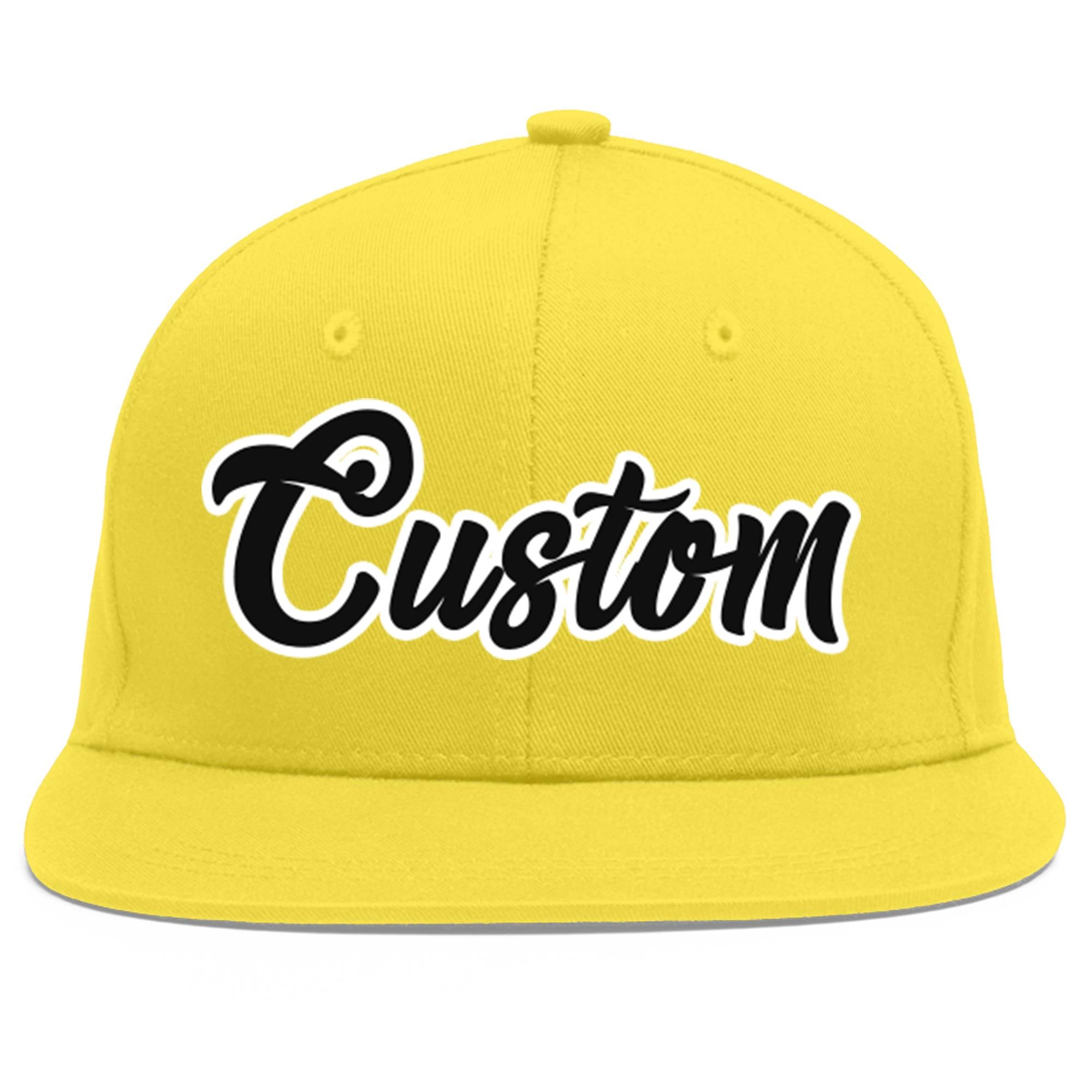 Custom Light Gold Black-White Flat Eaves Sport Baseball Cap