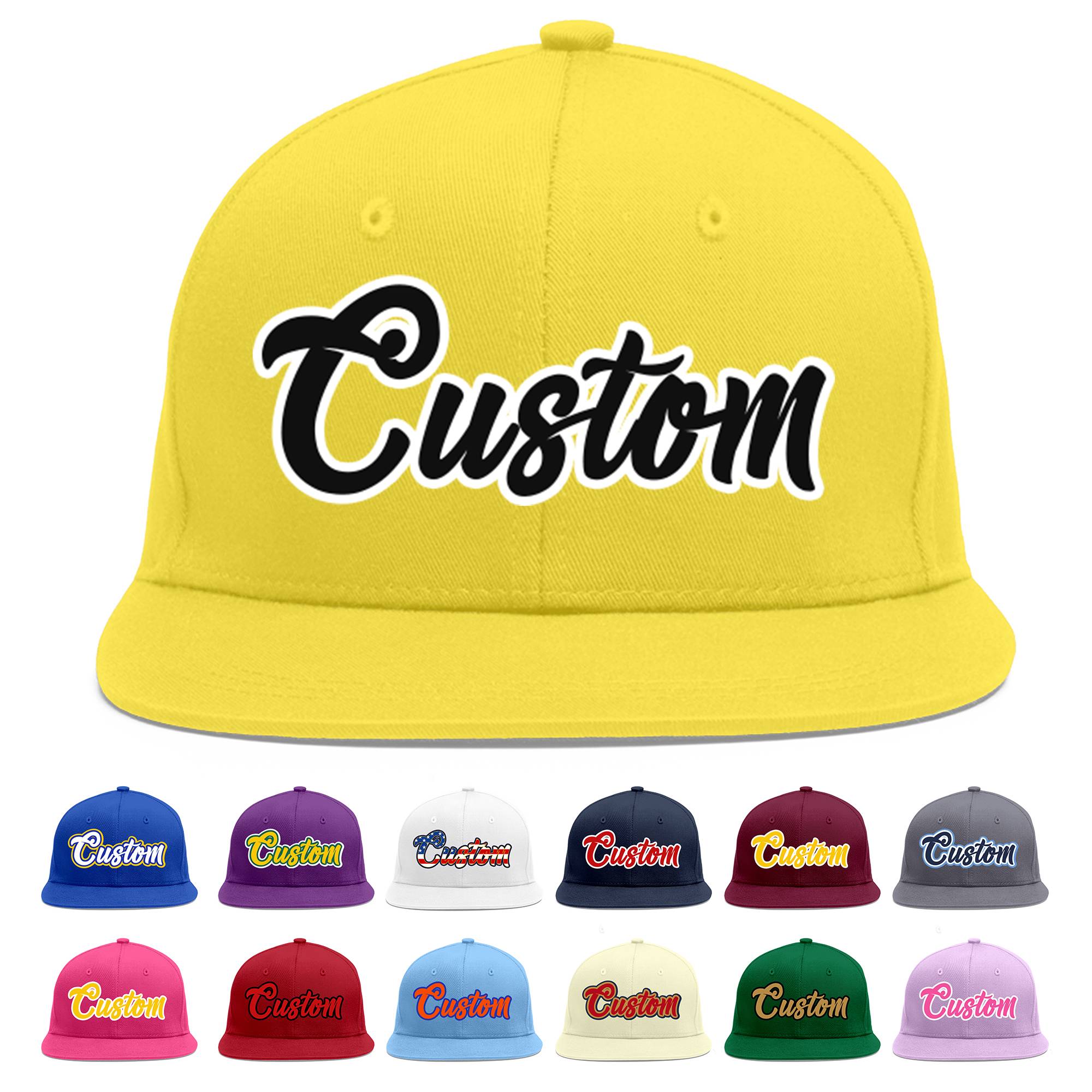 Custom Light Gold Black-White Flat Eaves Sport Baseball Cap