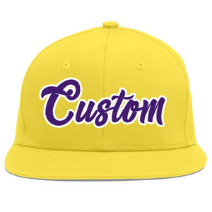 Casquette de baseball sport personnalisée or clair violet-blanc Flat Eaves