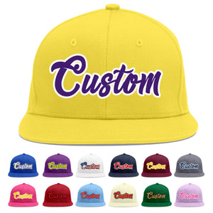 Casquette de baseball sport personnalisée or clair violet-blanc Flat Eaves