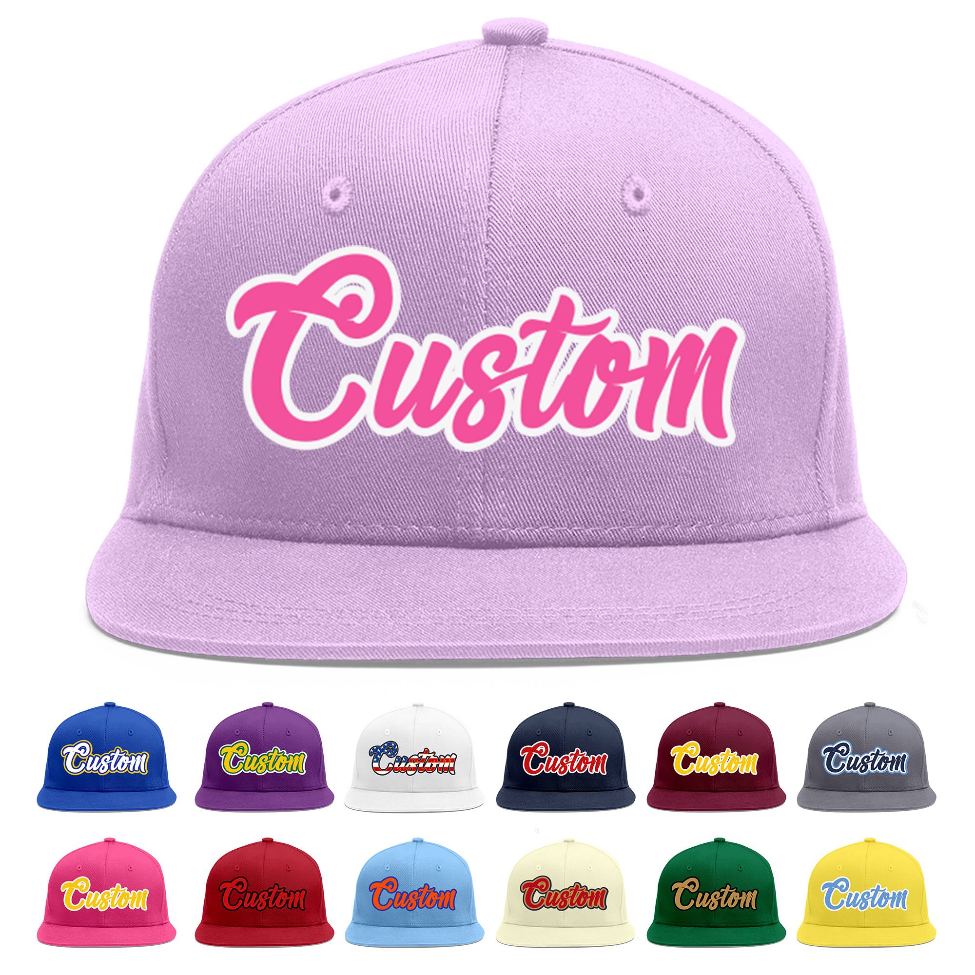 Casquette de baseball de sport personnalisée, violet clair, rose et blanc, avec avant-toit plat