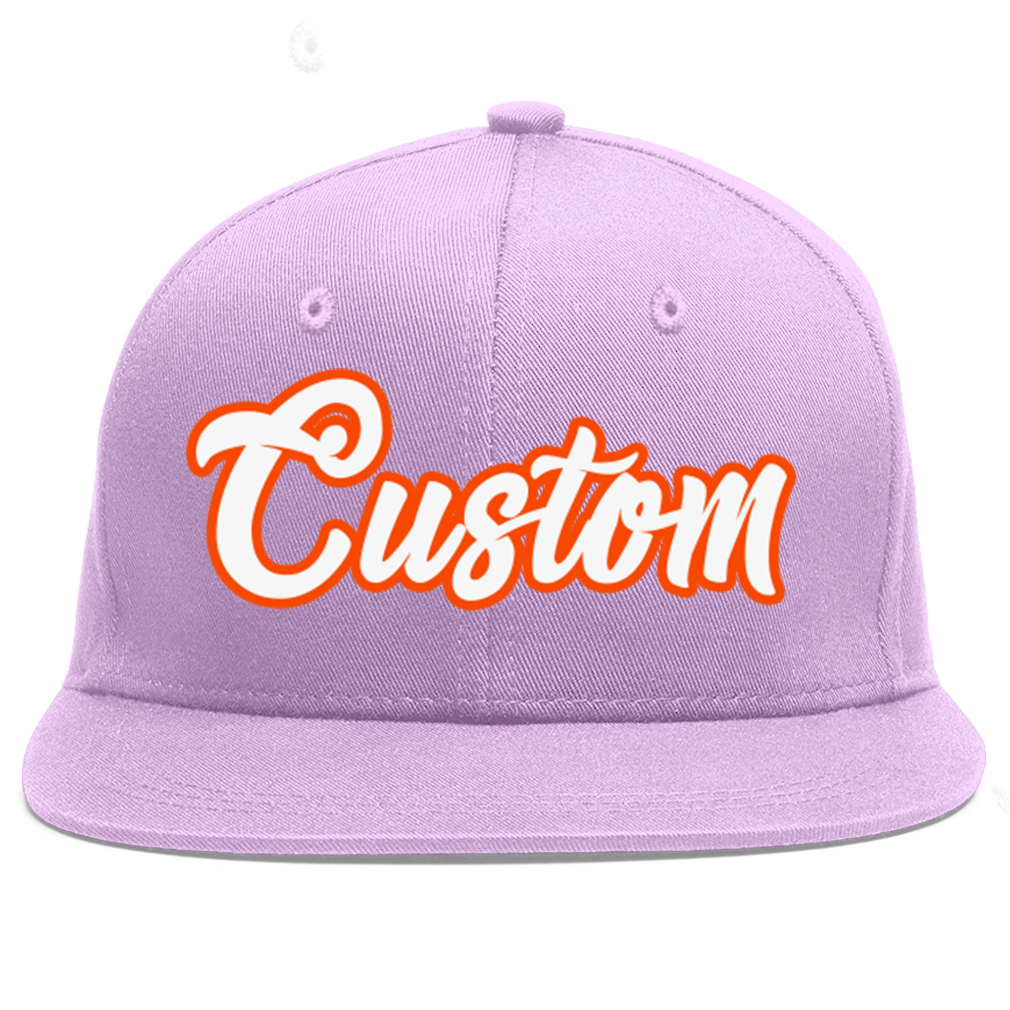 Casquette de baseball sport personnalisée violet clair blanc-orange à avant-toit plat