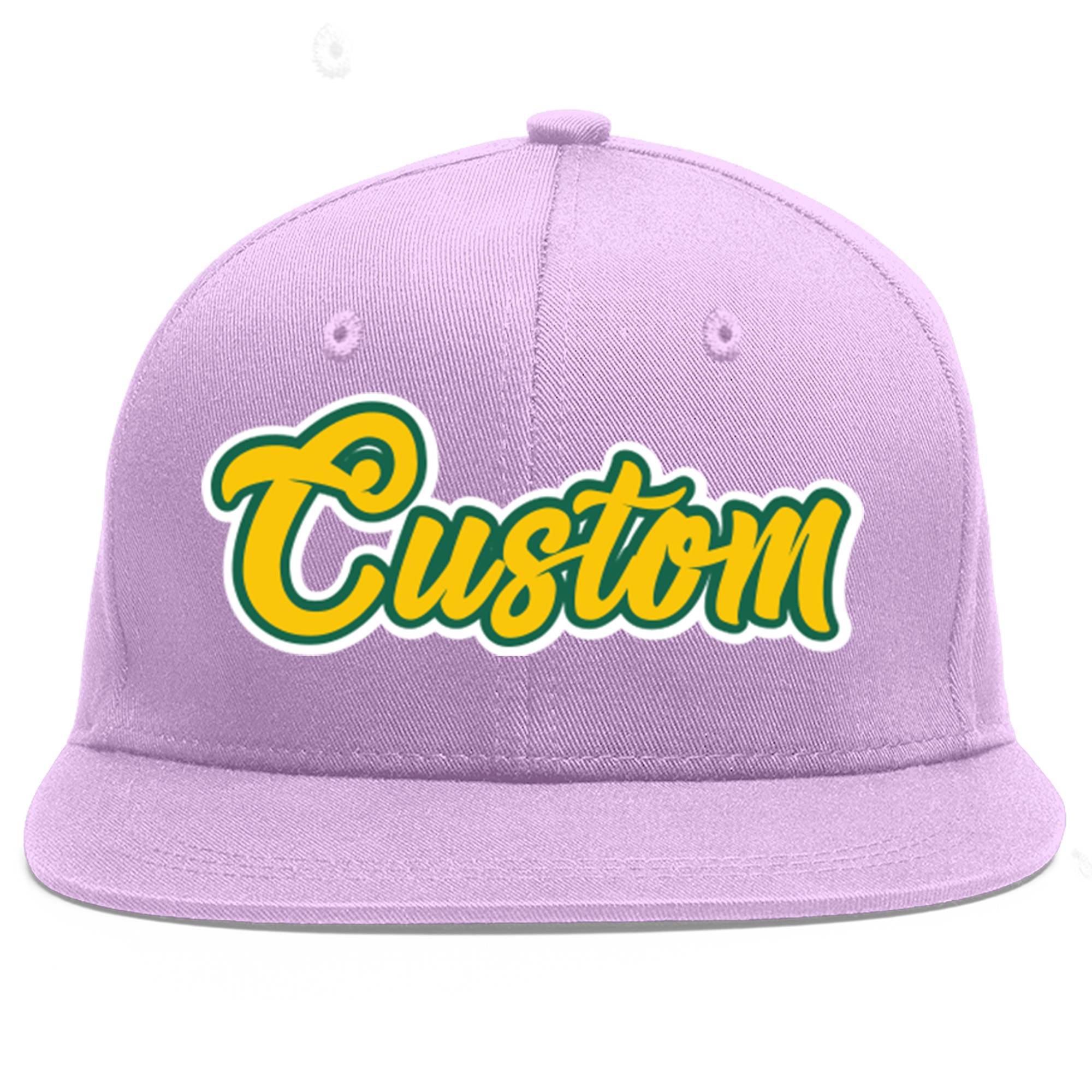 Casquette de baseball de sport personnalisée, violet clair, or-Kelly Green Flat Eaves