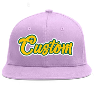 Custom Light Purple Gold-Kelly Green Flat Eaves Sport Baseball Cap