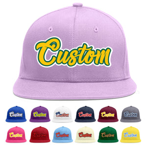 Custom Light Purple Gold-Kelly Green Flat Eaves Sport Baseball Cap