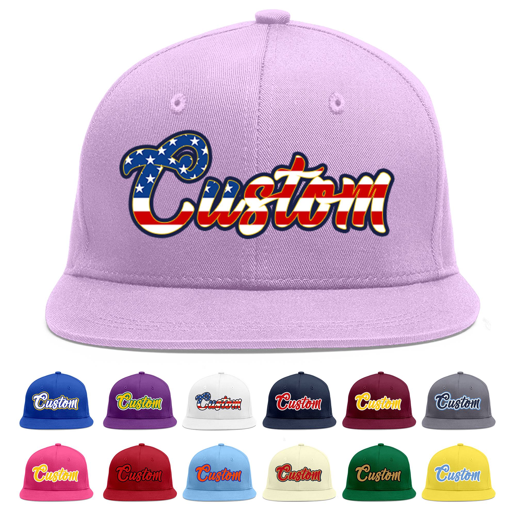 Custom Light Purple Vintage USA Flag-Gold Flat Eaves Sport Baseball Cap