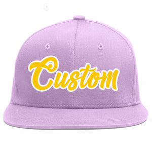 Casquette de baseball sport personnalisée violet clair or-blanc plat Eaves