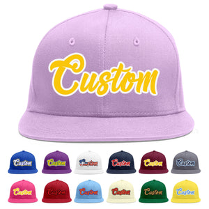 Casquette de baseball sport personnalisée violet clair or-blanc plat Eaves