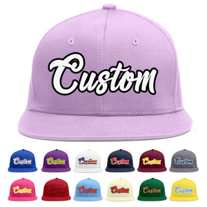 Custom Light Purple White-Black Flat Eaves Sport Baseball Cap