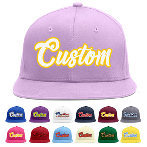 Custom Light Purple White-Gold Flat Eaves Sport Baseball Cap