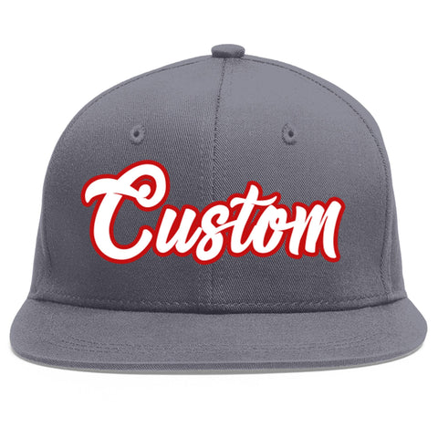Custom Dark Gray White-Red Flat Eaves Sport Baseball Cap