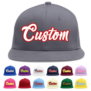 Custom Dark Gray White-Red Flat Eaves Sport Baseball Cap