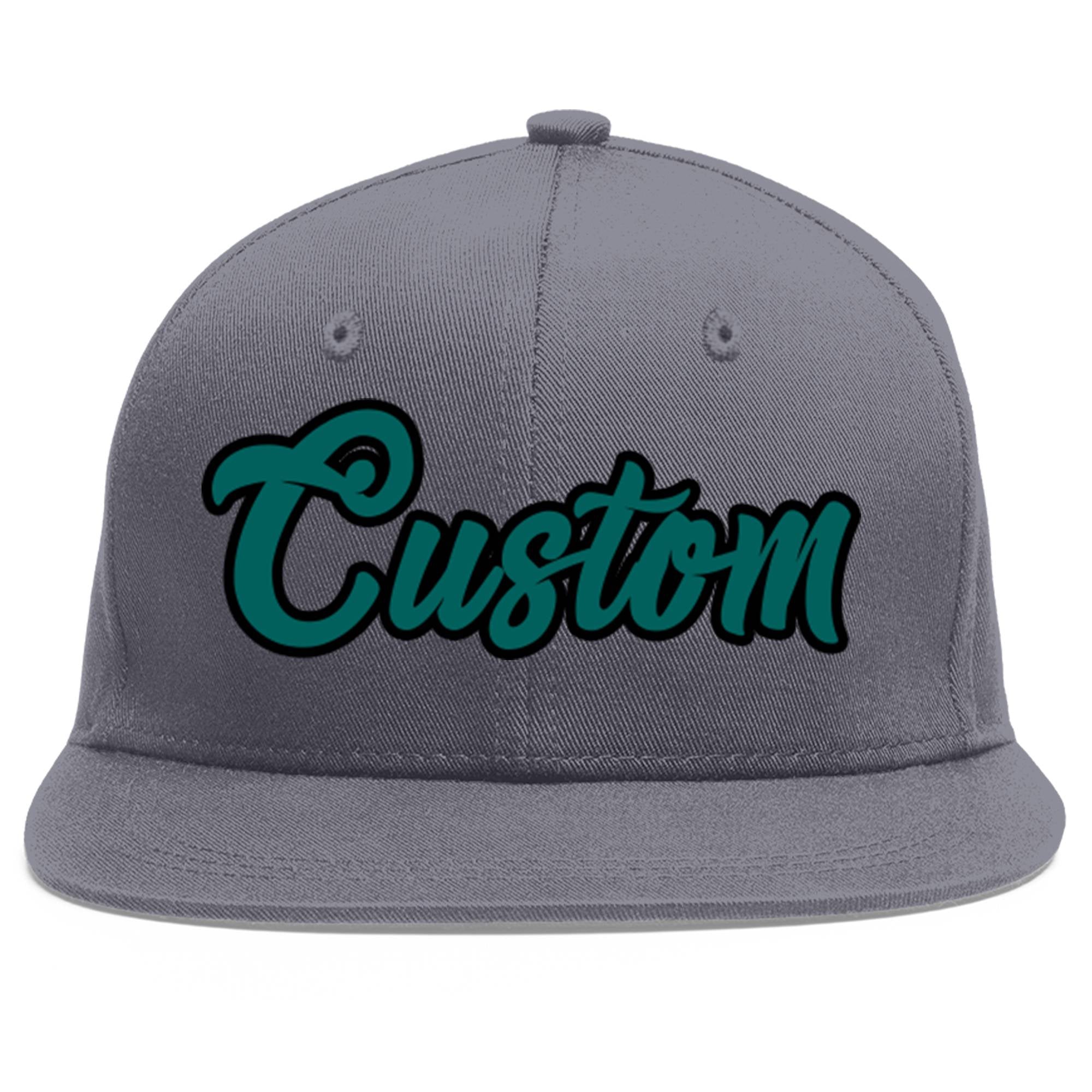 Casquette de baseball sport personnalisée gris foncé Aqua-Black Flat Eaves