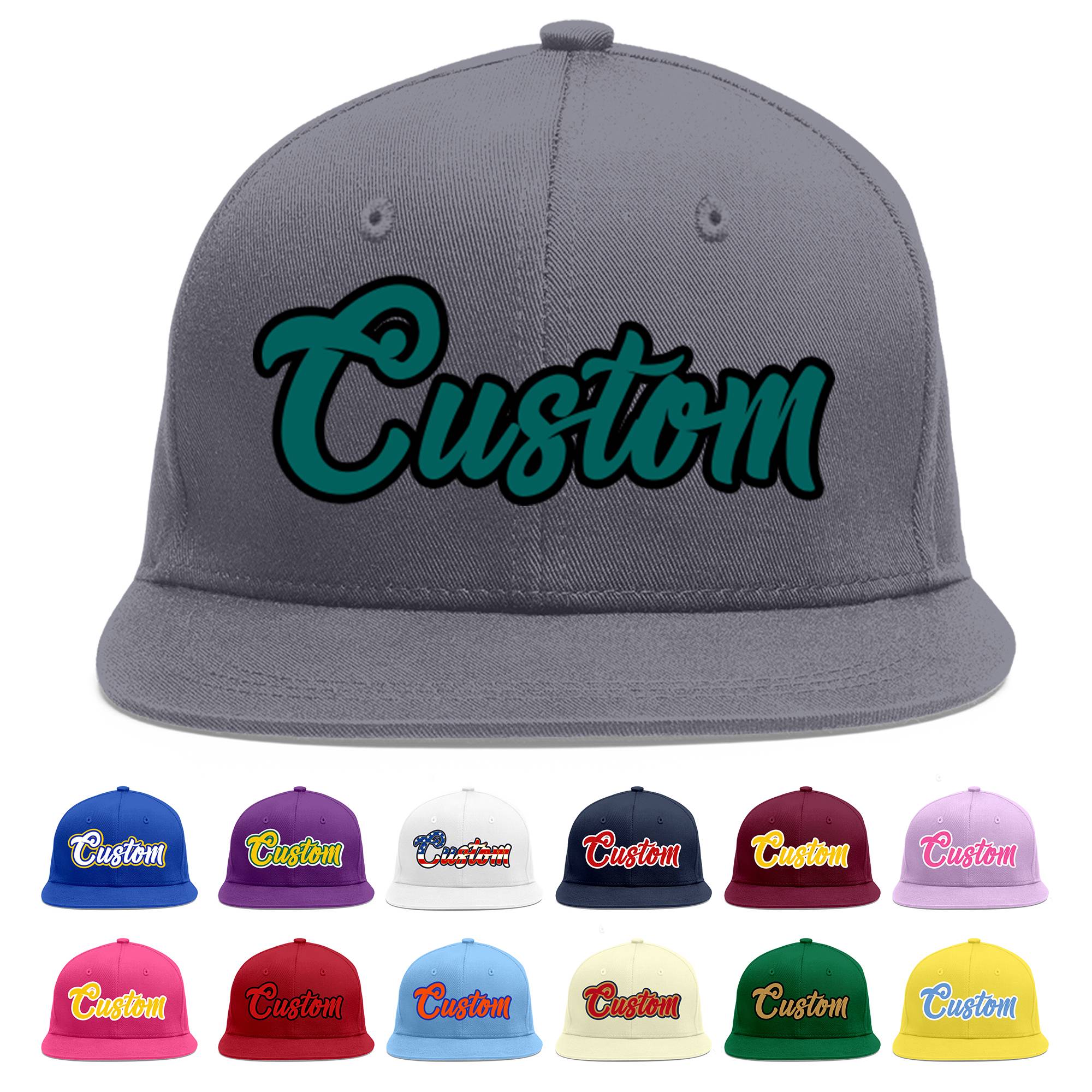 Casquette de baseball sport personnalisée gris foncé Aqua-Black Flat Eaves