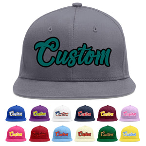 Custom Dark Gray Aqua-Black Flat Eaves Sport Baseball Cap