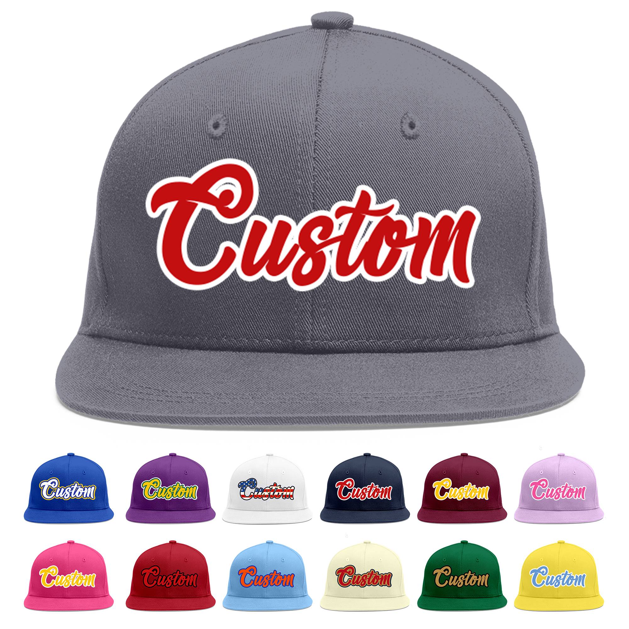 Custom Dark Gray Red-White Flat Eaves Sport Baseball Cap