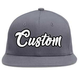 Custom Dark Gray White-Black Flat Eaves Sport Baseball Cap