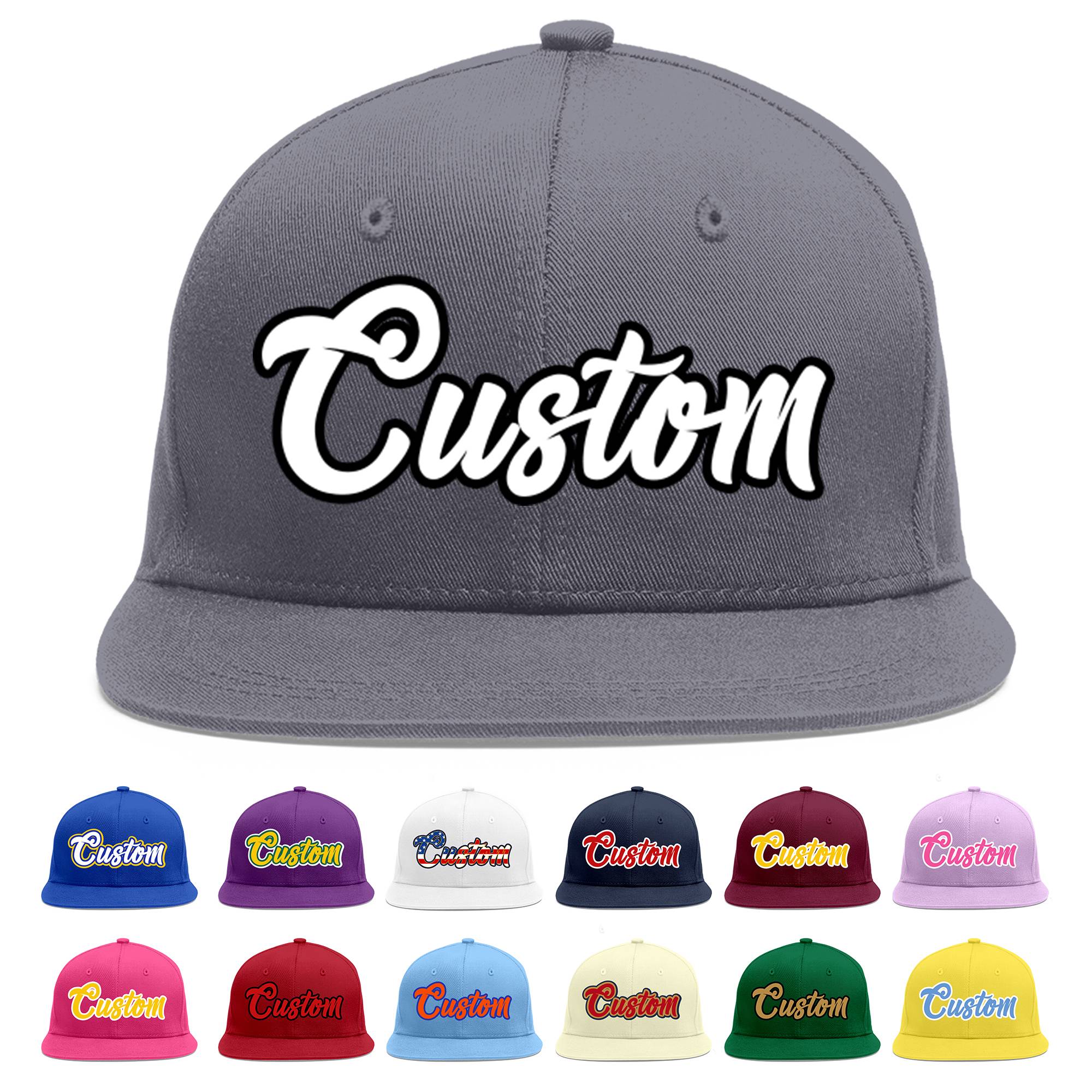 Custom Dark Gray White-Black Flat Eaves Sport Baseball Cap