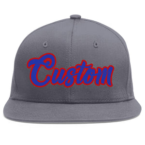 Casquette de baseball sport personnalisée gris foncé Royal-Red Flat Eaves