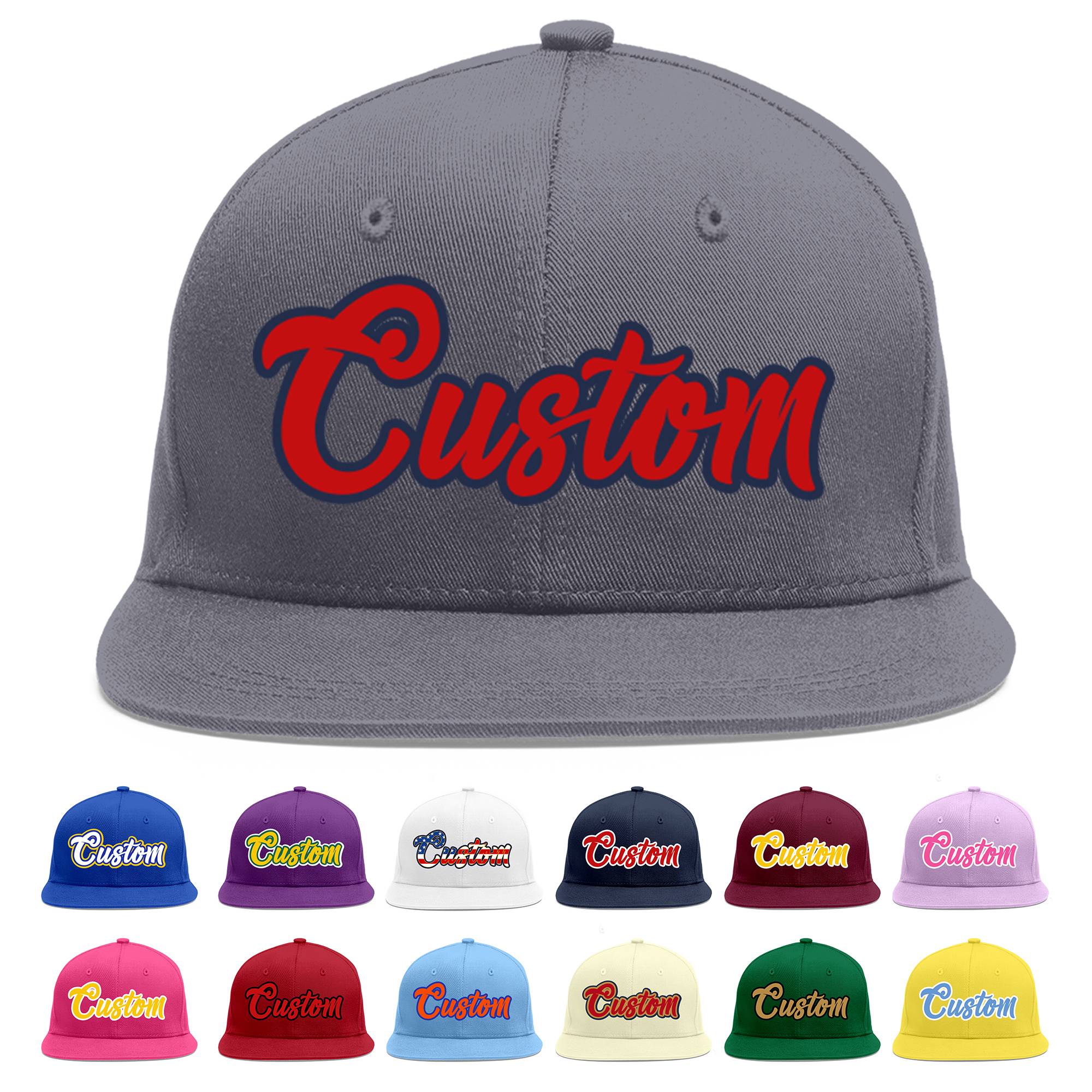 Casquette de baseball sport personnalisée gris foncé rouge-marine Flat Eaves