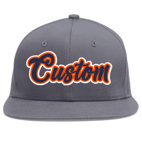 Custom Dark Gray Navy-Orange Flat Eaves Sport Baseball Cap