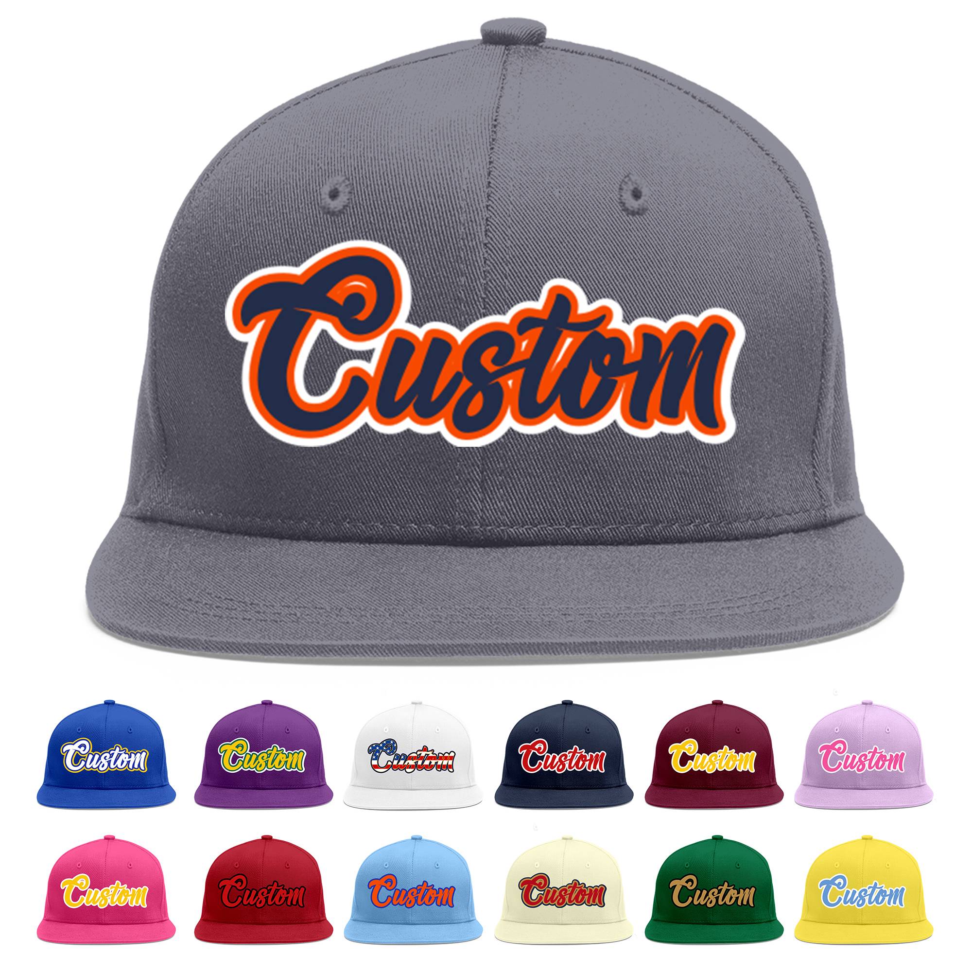 Custom Dark Gray Navy-Orange Flat Eaves Sport Baseball Cap