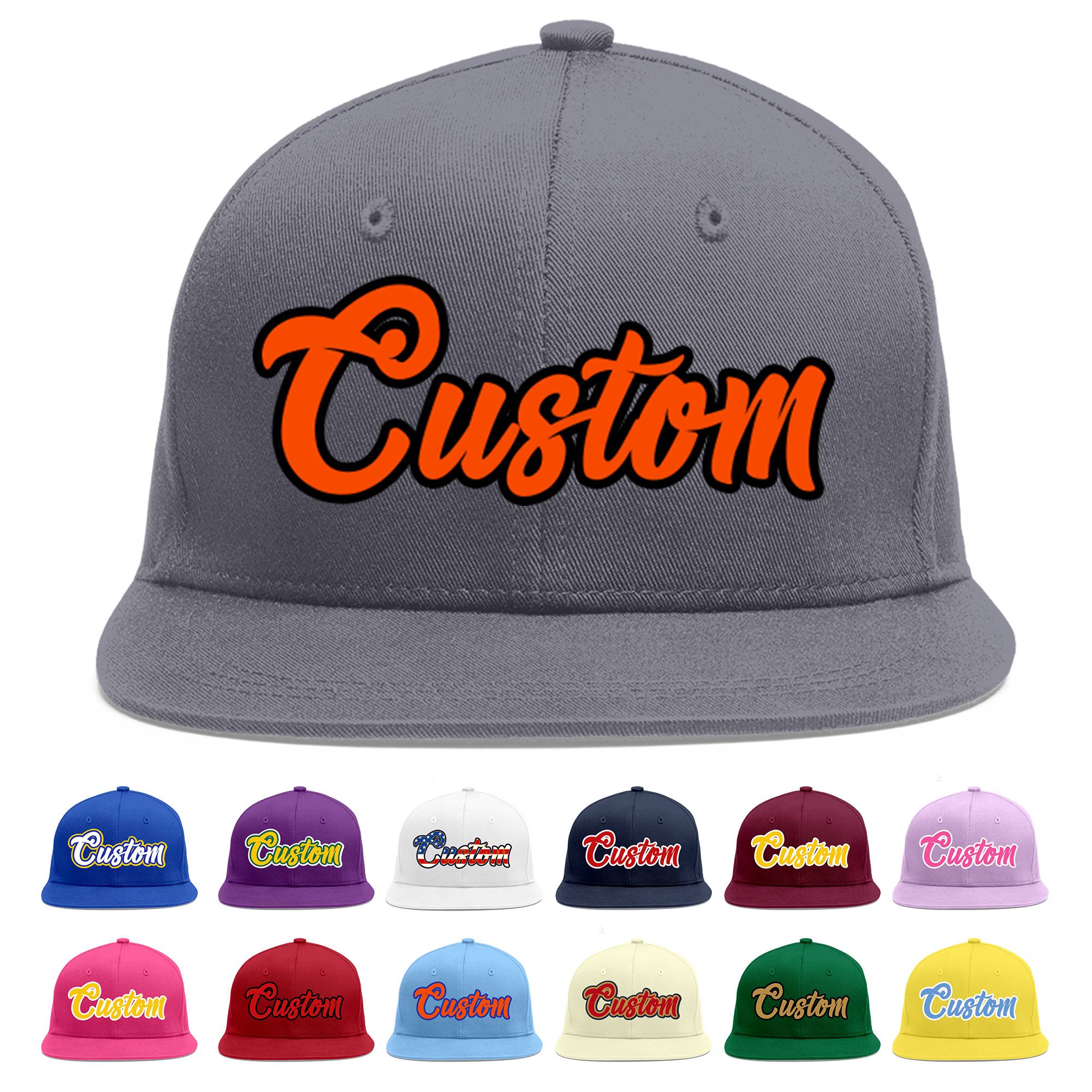 Casquette de baseball sport personnalisée gris foncé orange-noir Flat Eaves