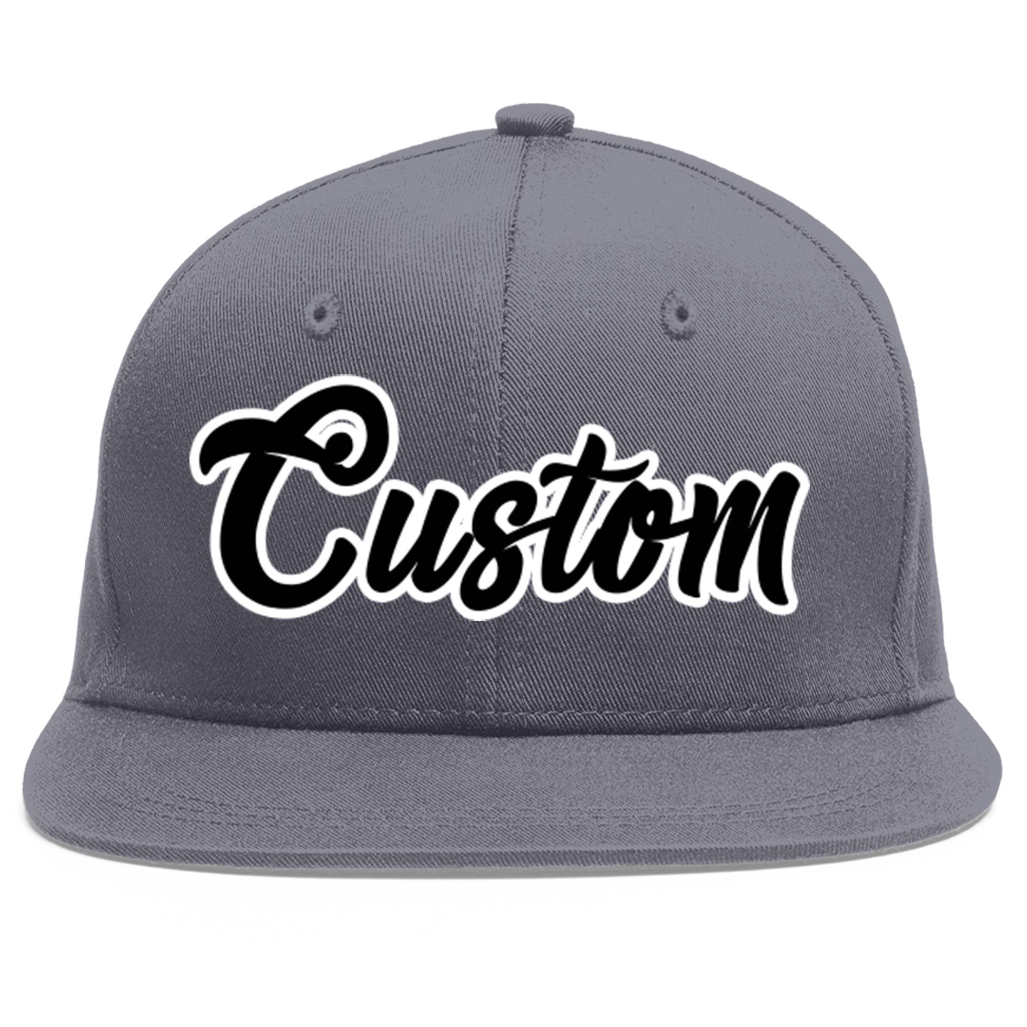 Custom Dark Gray Black-White Flat Eaves Sport Baseball Cap