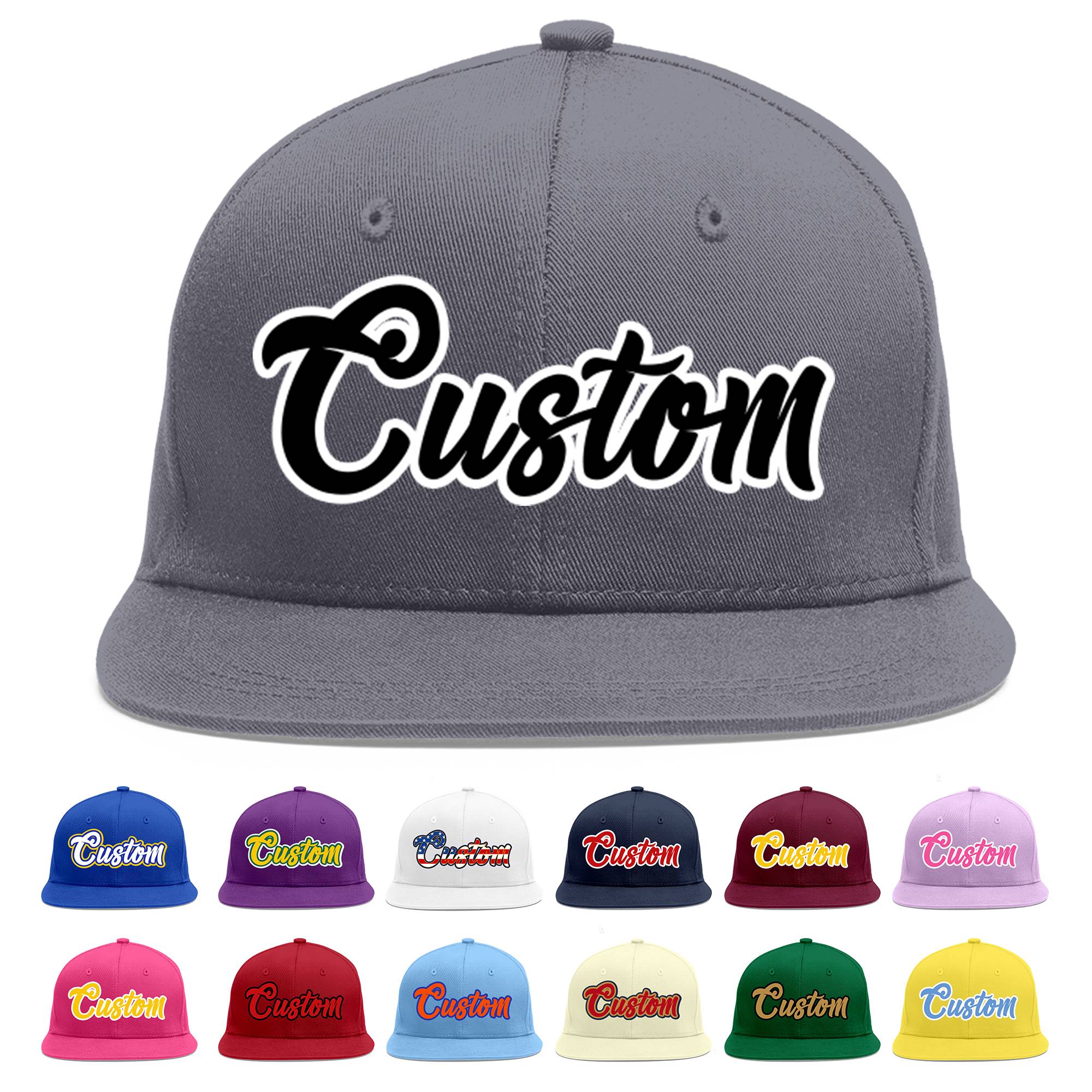 Custom Dark Gray Black-White Flat Eaves Sport Baseball Cap