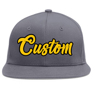 Custom Dark Gray Gold-Black Flat Eaves Sport Baseball Cap