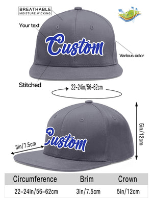 Custom Dark Gray Royal-White Flat Eaves Sport Baseball Cap