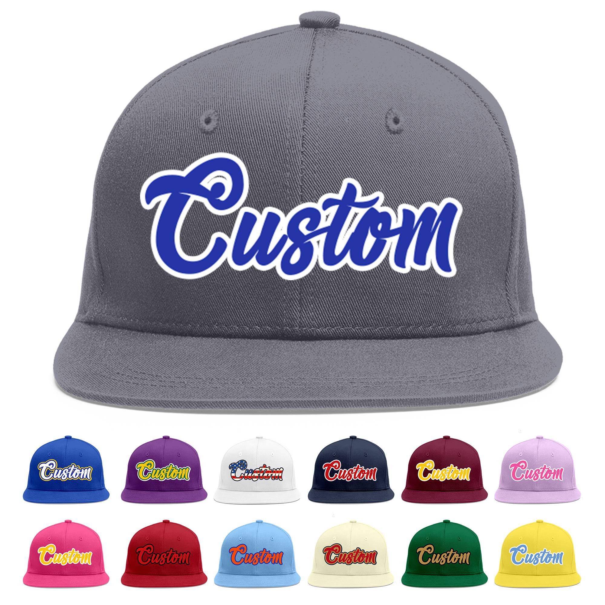 Custom Dark Gray Royal-White Flat Eaves Sport Baseball Cap