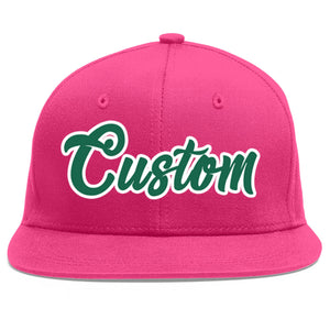 Custom Rose Red Kelly Green-White Flat Eaves Sport Baseball Cap