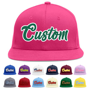 Custom Rose Red Kelly Green-White Flat Eaves Sport Baseball Cap