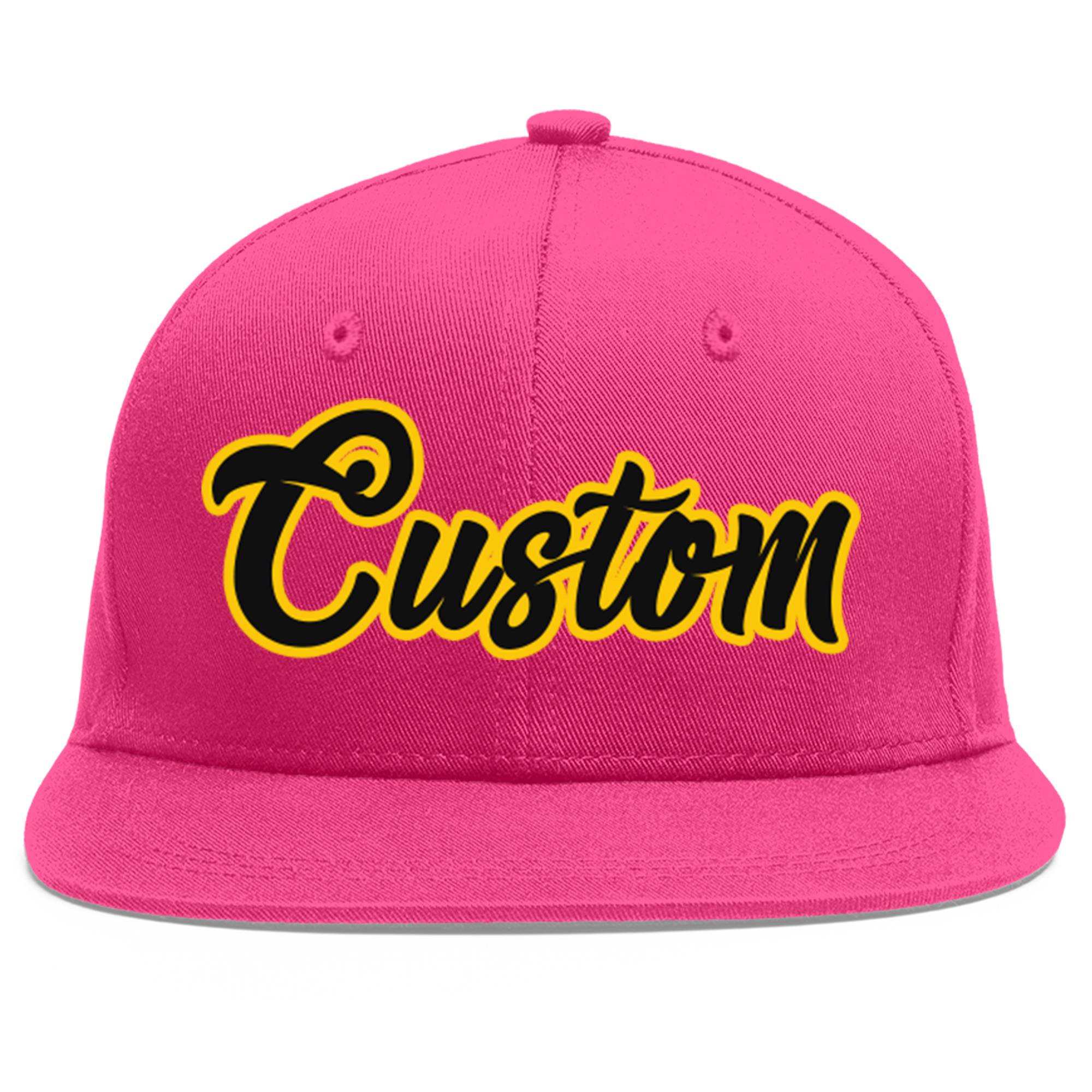 Custom Rose Red Black-Gold Flat Eaves Sport Baseball Cap