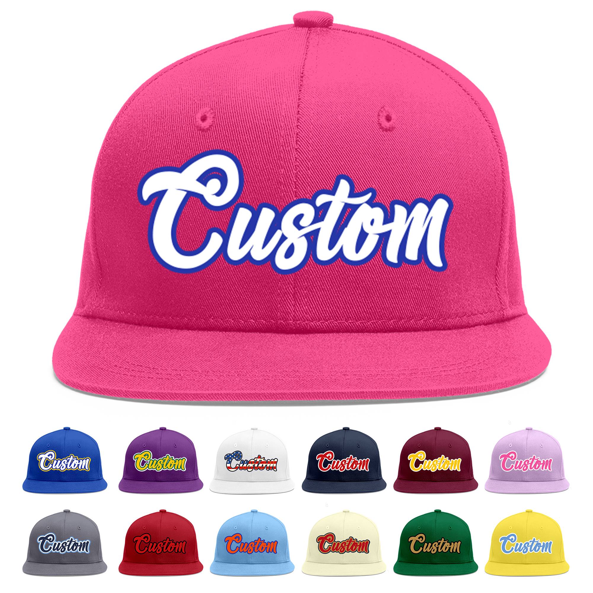 Custom Rose Red White-Royal Flat Eaves Sport Baseball Cap