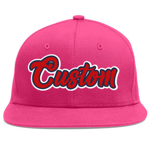 Custom Rose Red Red-Navy Flat Eaves Sport Baseball Cap