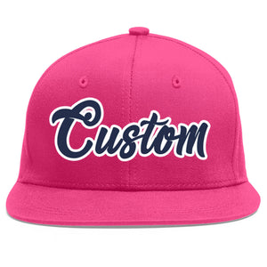 Custom Rose Red Navy-White Flat Eaves Sport Baseball Cap