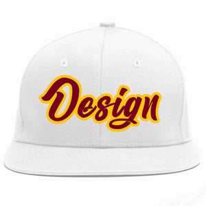 Custom White Crimson-Gold Flat Eaves Sport Baseball Cap Design for Men/Women/Youth