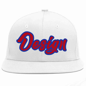 Custom White Red-Royal Flat Eaves Sport Baseball Cap Design for Men/Women/Youth