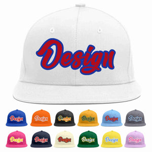 Custom White Red-Royal Flat Eaves Sport Baseball Cap Design for Men/Women/Youth