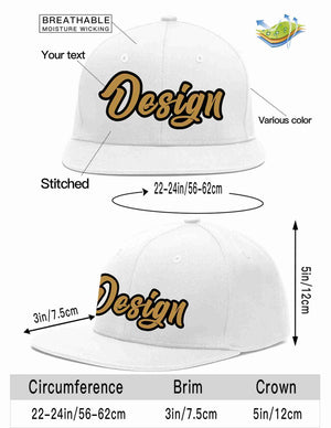 Custom White Old Gold-Black Flat Eaves Sport Baseball Cap Design for Men/Women/Youth