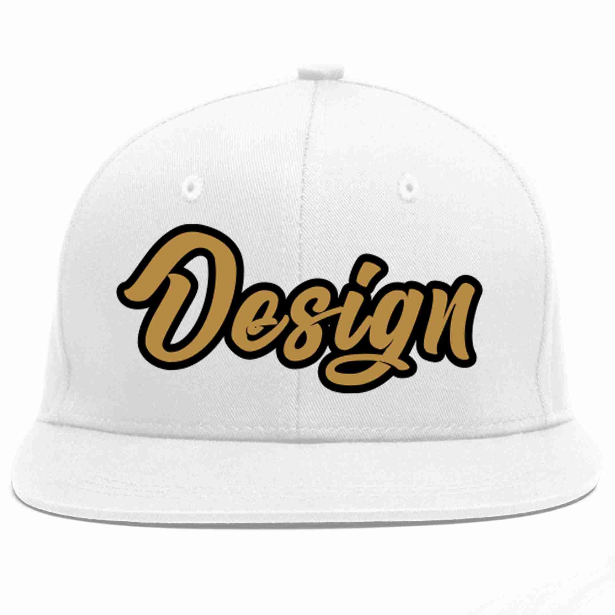 Custom White Old Gold-Black Flat Eaves Sport Baseball Cap Design for Men/Women/Youth