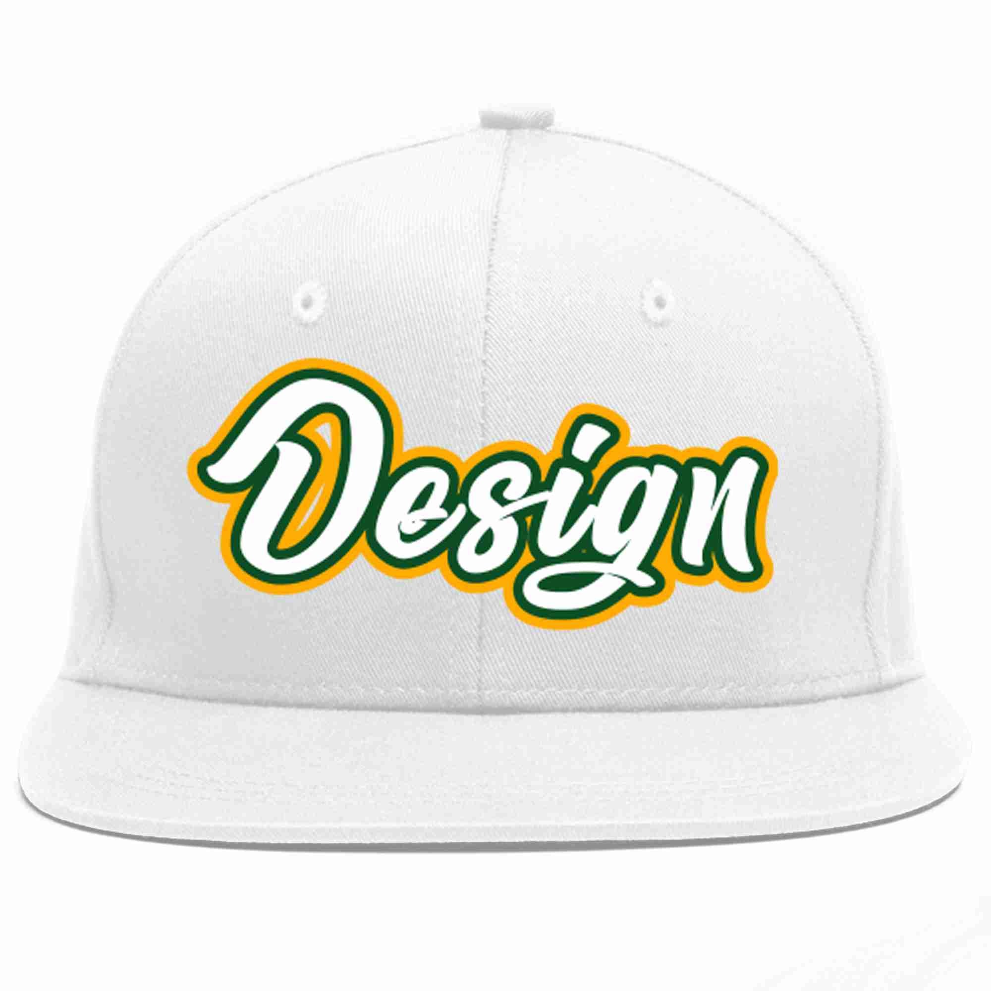 Conception personnalisée de casquette de baseball de sport à avant-toit plat blanc-vert Kelly pour hommes/femmes/jeunes