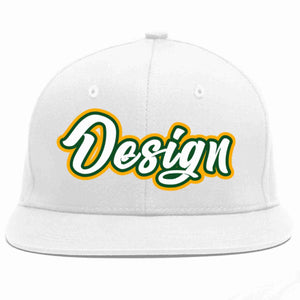 Custom White White-Kelly Green Flat Eaves Sport Baseball Cap Design for Men/Women/Youth