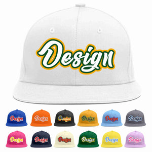 Custom White White-Kelly Green Flat Eaves Sport Baseball Cap Design for Men/Women/Youth