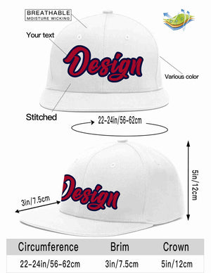 Custom White Red-Navy Flat Eaves Sport Baseball Cap Design for Men/Women/Youth