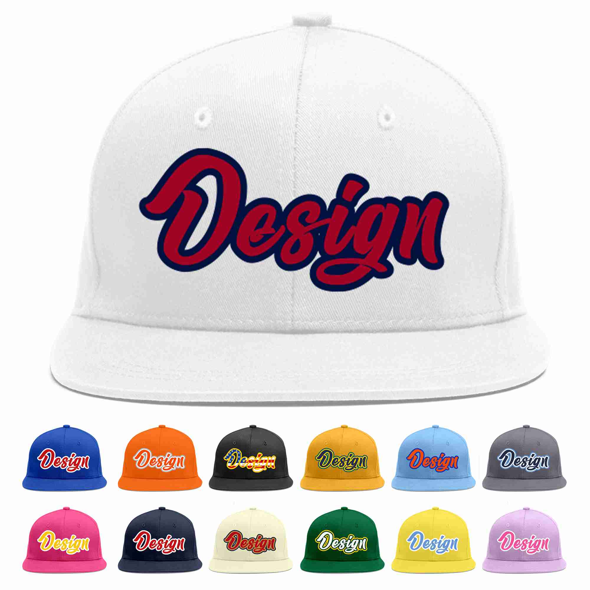 Custom White Red-Navy Flat Eaves Sport Baseball Cap Design for Men/Women/Youth